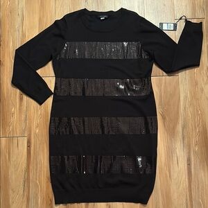 Tommy Hilfiger Black Sequin Striped Dress XL